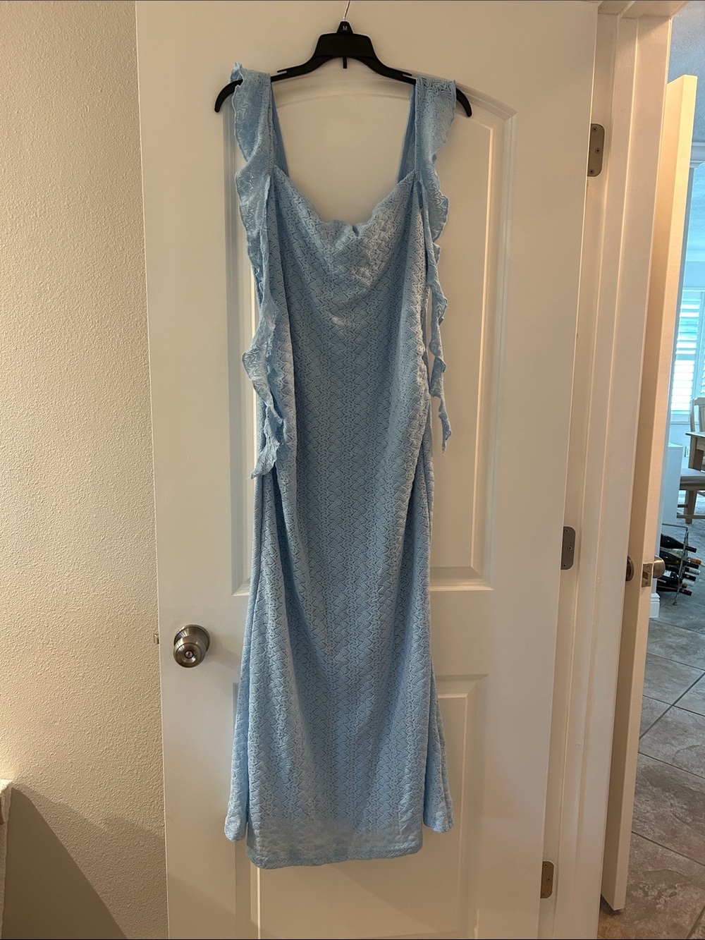 Light Blue Maxi Dress with Ruffle Details - Women's